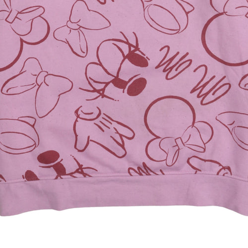 Disney Women Pink Minnie Mouse Print Pullover Sweatshirt L