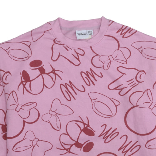 Disney Women Pink Minnie Mouse Print Pullover Sweatshirt L