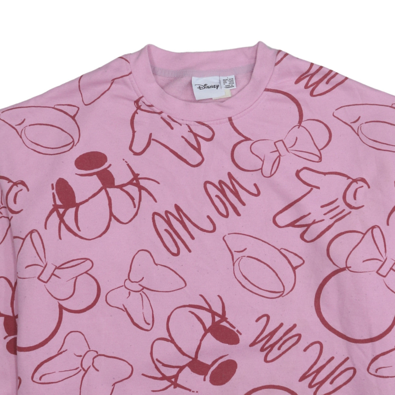 Disney Women Pink Minnie Mouse Print Pullover Sweatshirt L