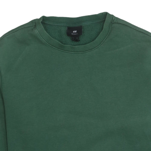 H&M Men's Green Relaxed Fit Cotton Blend Crew Neck Sweatshirt Size M
