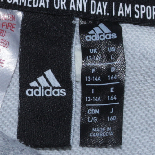 Adidas Boys Grey Pullover Hoodie 13-14 Years Logo Print Sportswear