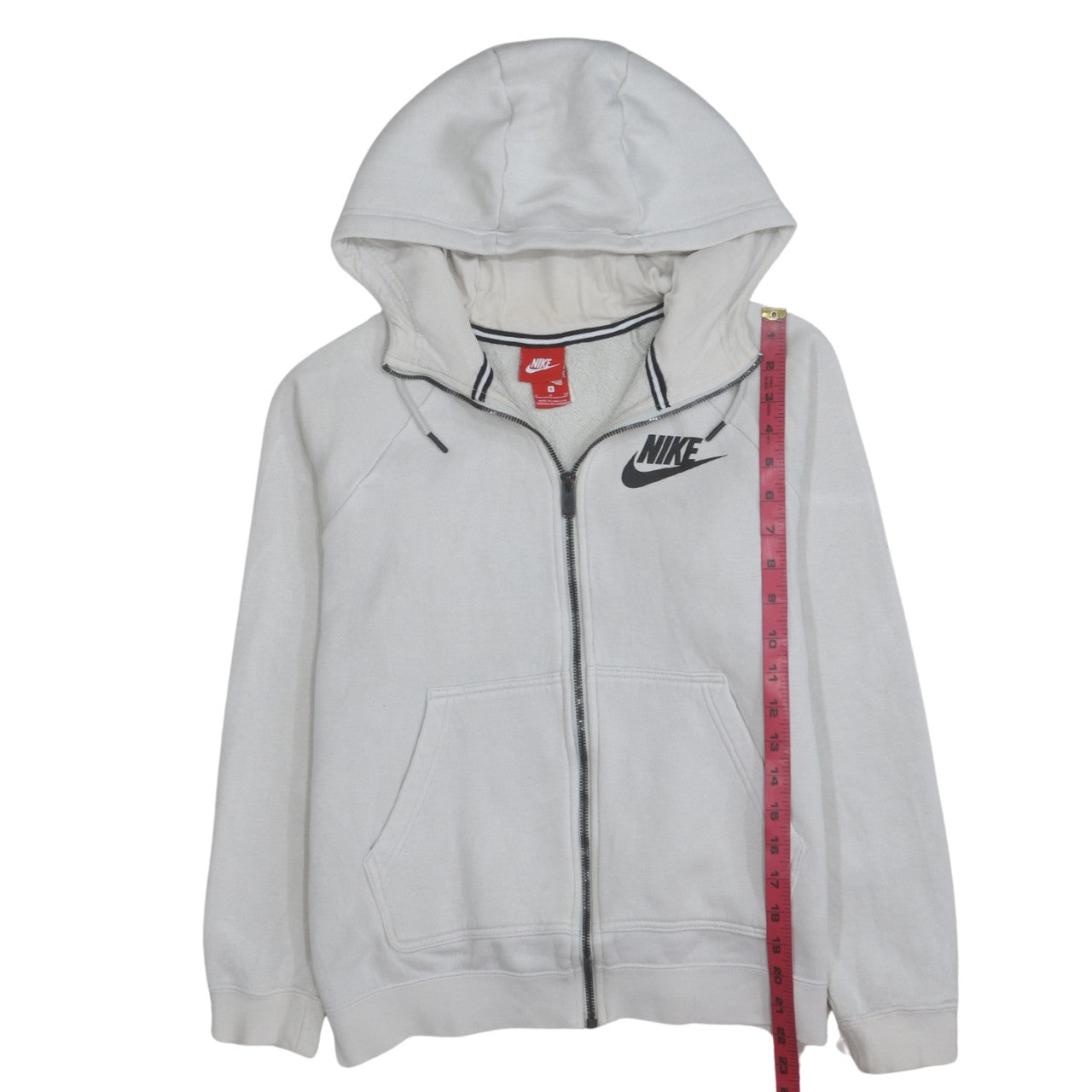 Nike Boys White Full Zip Hoodie Size S Cotton Blend Lined Sweatshirt