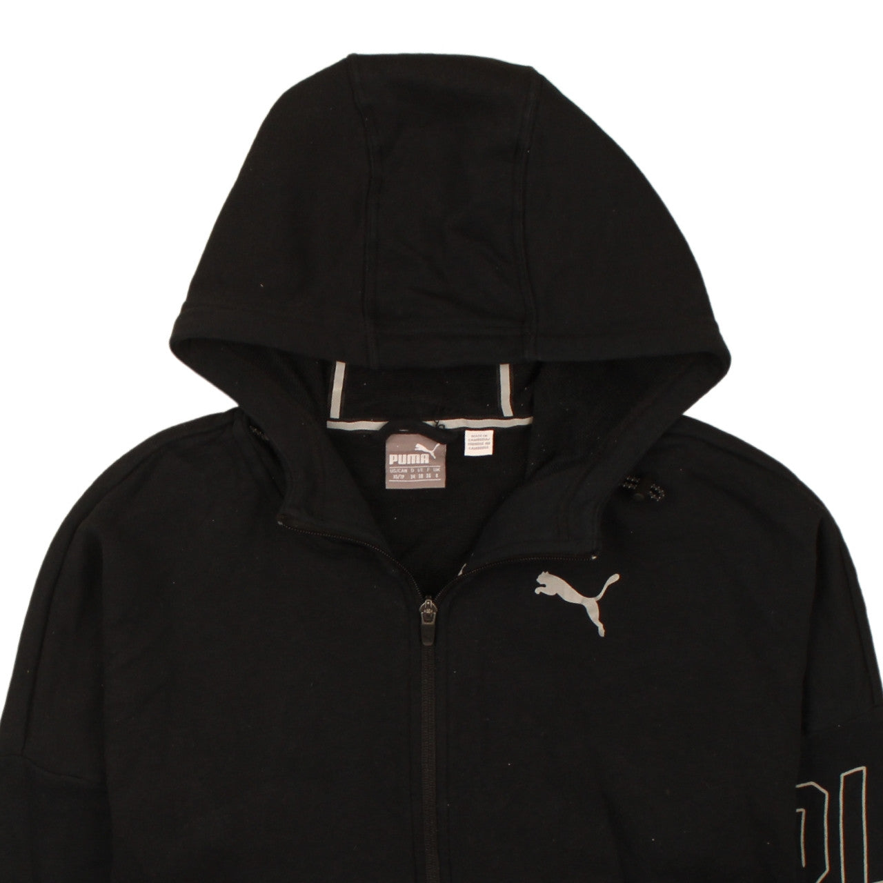 Puma Womens Black Full Zip Hoodie XS UK 8 Logo Hooded Sweatshirt