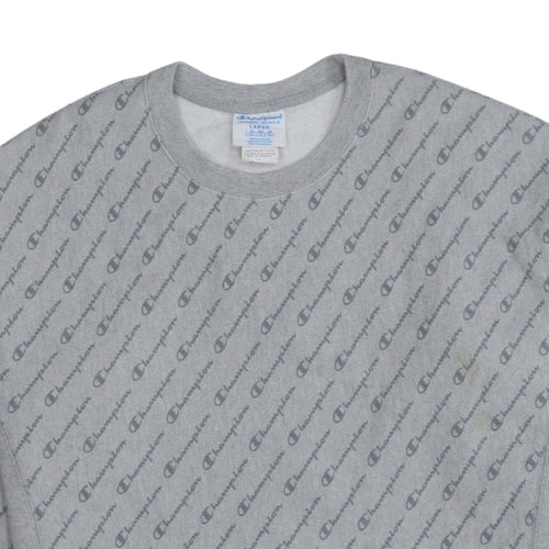 Champion Men's Grey Reverse Weave Logo Pullover Sweatshirt Size L