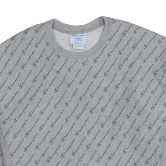 Champion Men's Grey Reverse Weave Logo Pullover Sweatshirt Size L