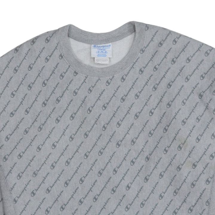 Champion Men's Grey Reverse Weave Logo Pullover Sweatshirt Size L
