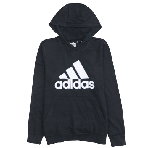 Adidas Boys Black Pullover Hoodie 13-14 Years Cotton Blend Logo Print