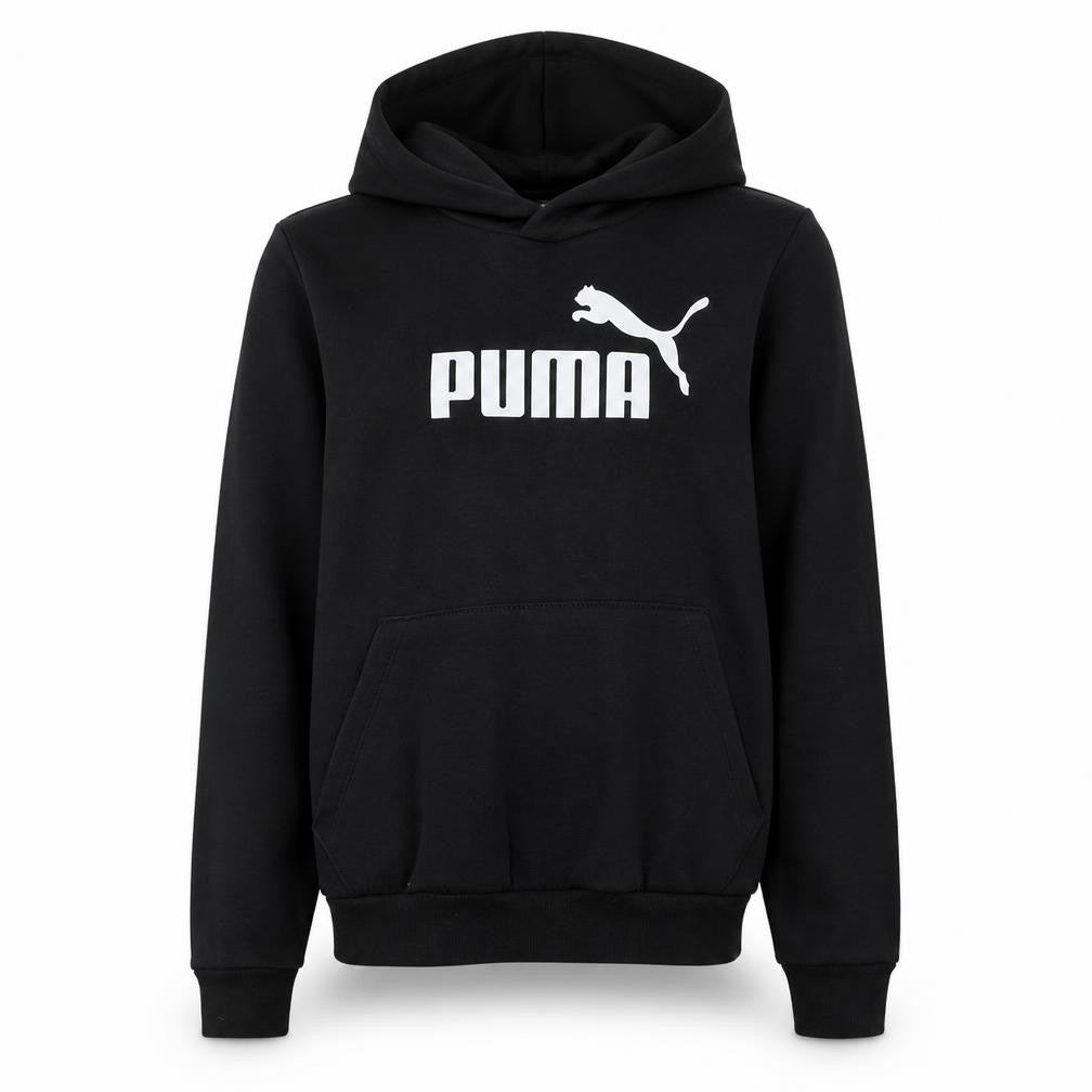 Front view of Puma women’s black pullover hoodie, size UK 14, logo casual sweatshirt
