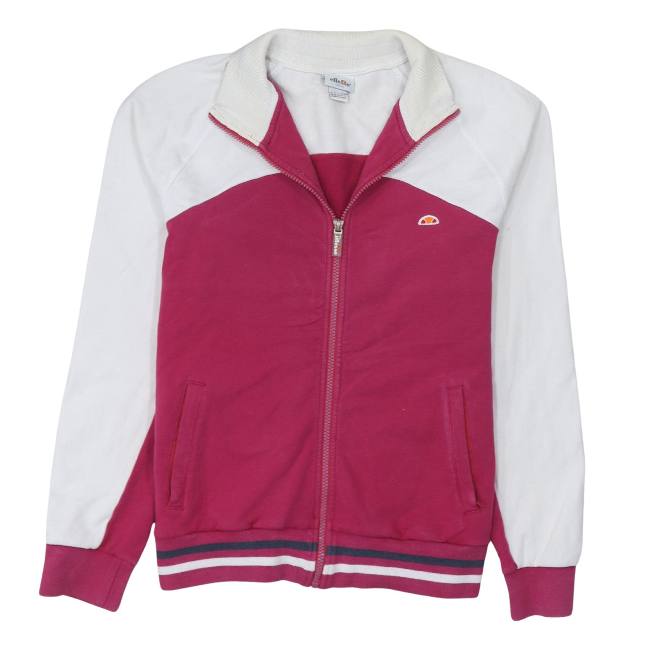 Ellesse Womens Pink White Bomber Jacket M Full Zip Retro Sports Style