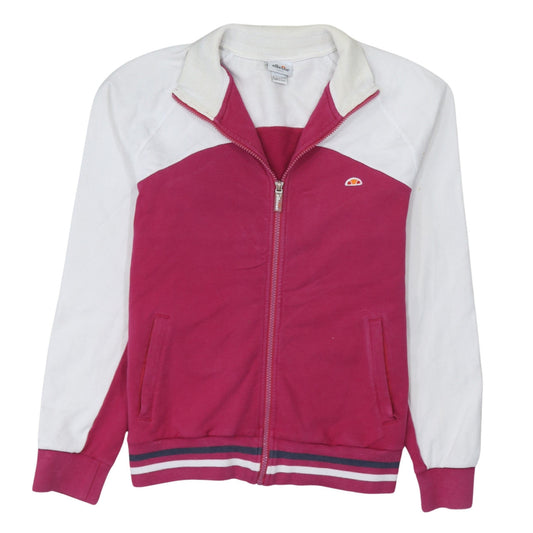 Ellesse Womens Pink White Bomber Jacket M Full Zip Retro Sports Style