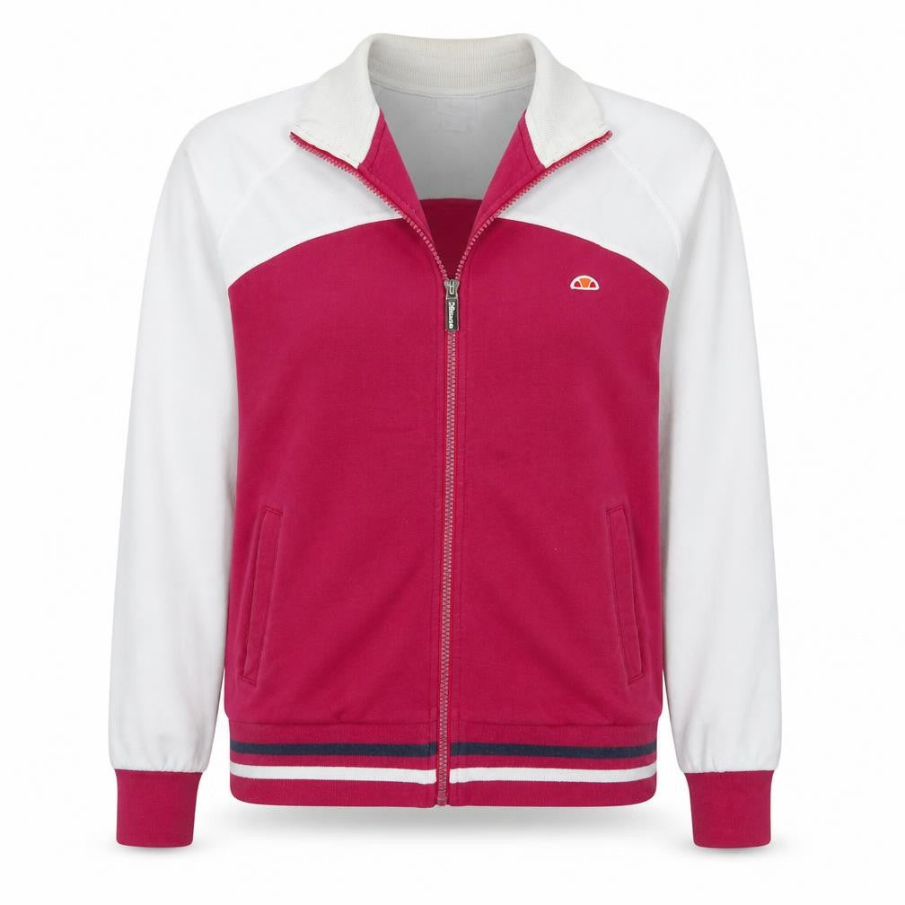 Ellesse Womens Pink White Bomber Jacket M Full Zip Retro Sports Style
