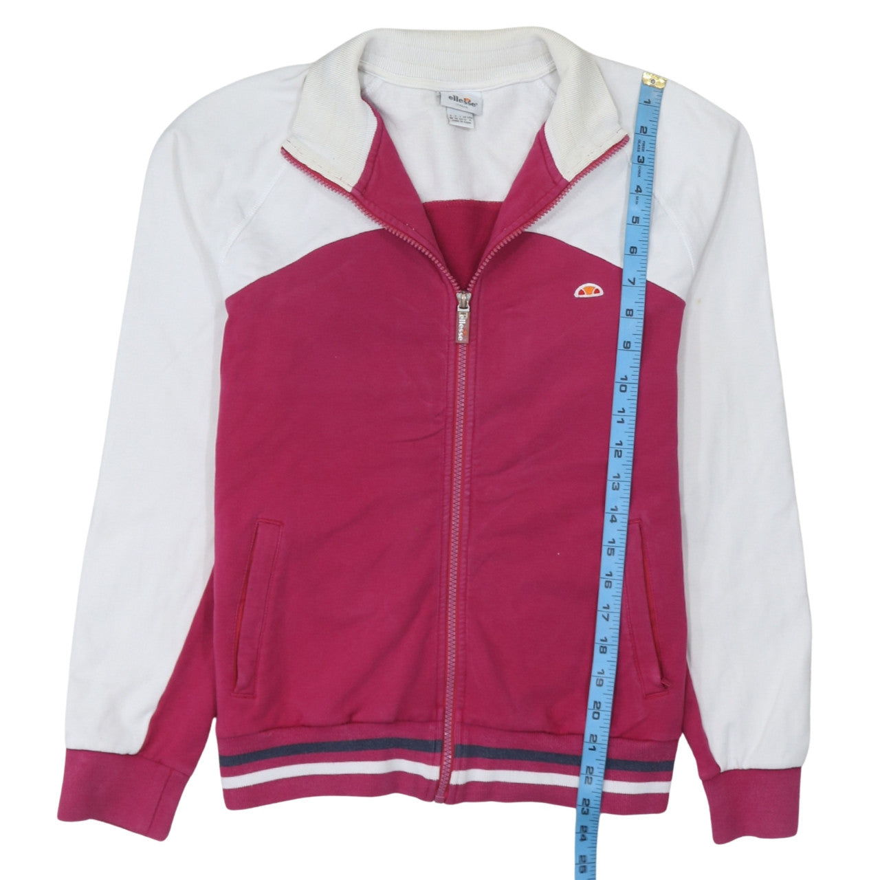 Ellesse Womens Pink White Bomber Jacket M Full Zip Retro Sports Style