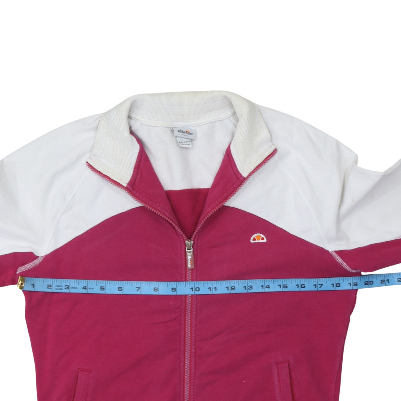 Ellesse Womens Pink White Bomber Jacket M Full Zip Retro Sports Style