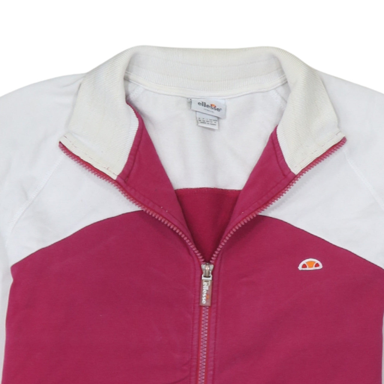 Ellesse Womens Pink White Bomber Jacket M Full Zip Retro Sports Style