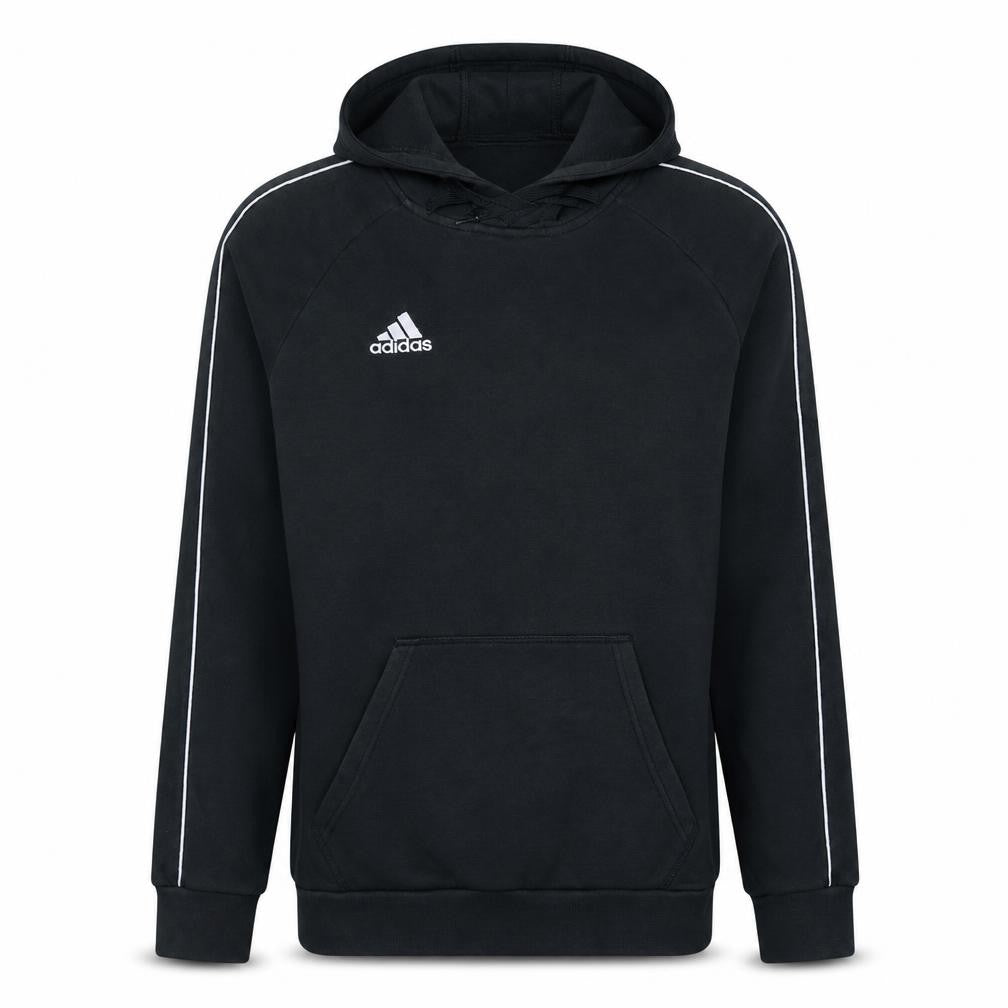 Front view of Adidas Men's Black Pullover Hoodie Small Logo Sportswear