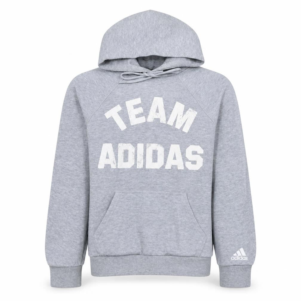 Front view of Adidas Men’s Grey Pullover Hoodie Small Team Logo Sportswear