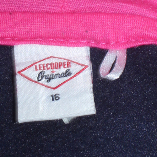 Lee Cooper Women Navy Pink Pullover Hoodie Size 16 Cotton Blend
