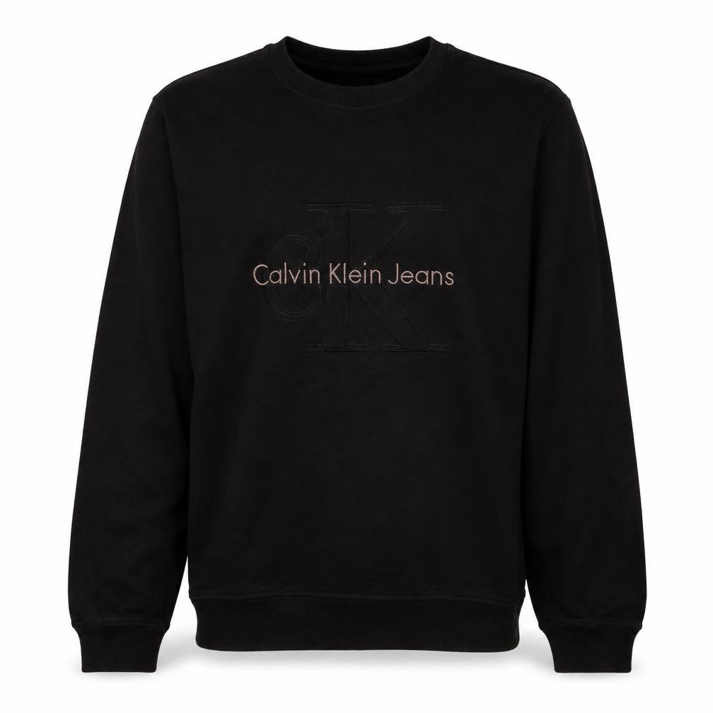 Front view of Calvin Klein Jeans Men's Black Logo Crew Neck Sweatshirt M