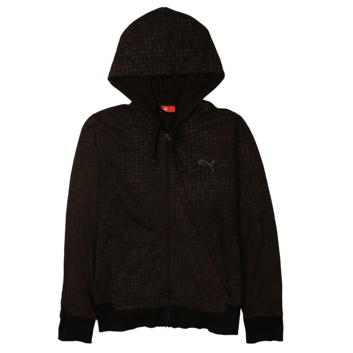 Puma Women Black Full Zip Hoodie Size 14 Graphic Print Cotton Blend