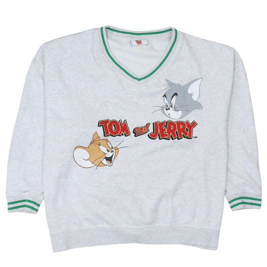 Tom and Jerry Grey V-Neck Pullover Sweatshirt Women's XL
