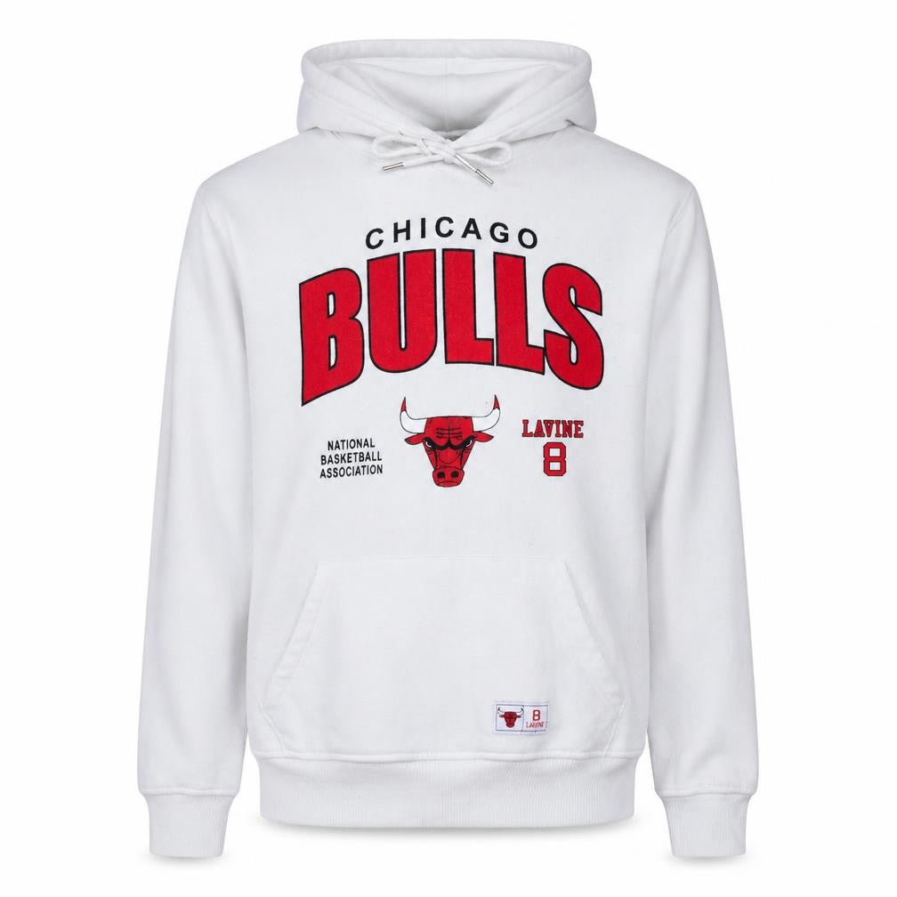 Front view of Primark NBA Chicago Bulls Men's White Hoodie, size S, Pullover Fleece