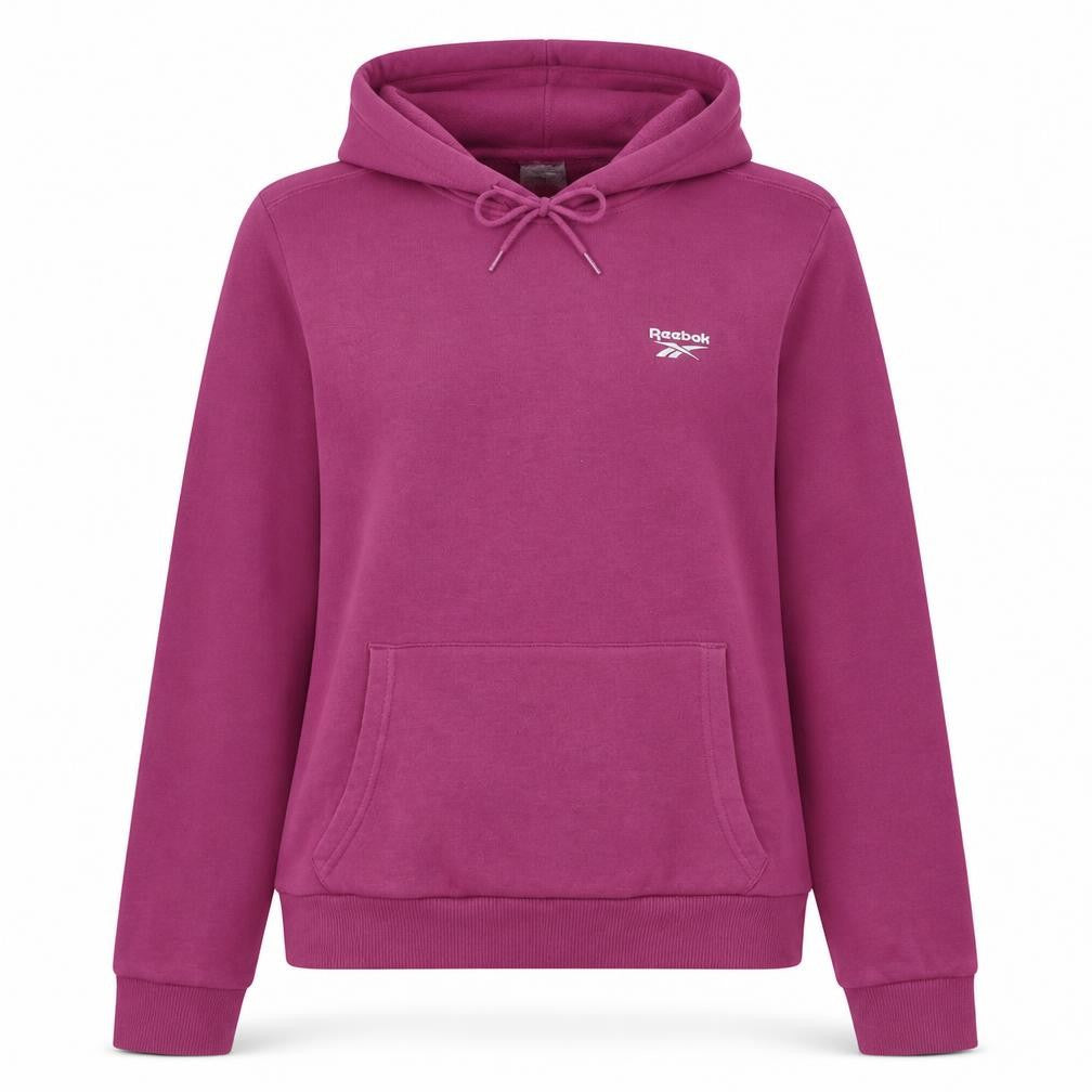 Front view of Reebok Women's Pink Pullover Hoodie - Medium Cotton Blend