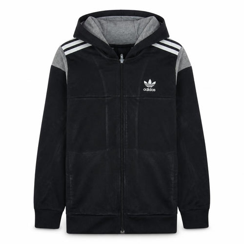 Adidas Boys Black Full Zip Hoodie 13-14 Years Grey Trim Hooded Sweatshirt