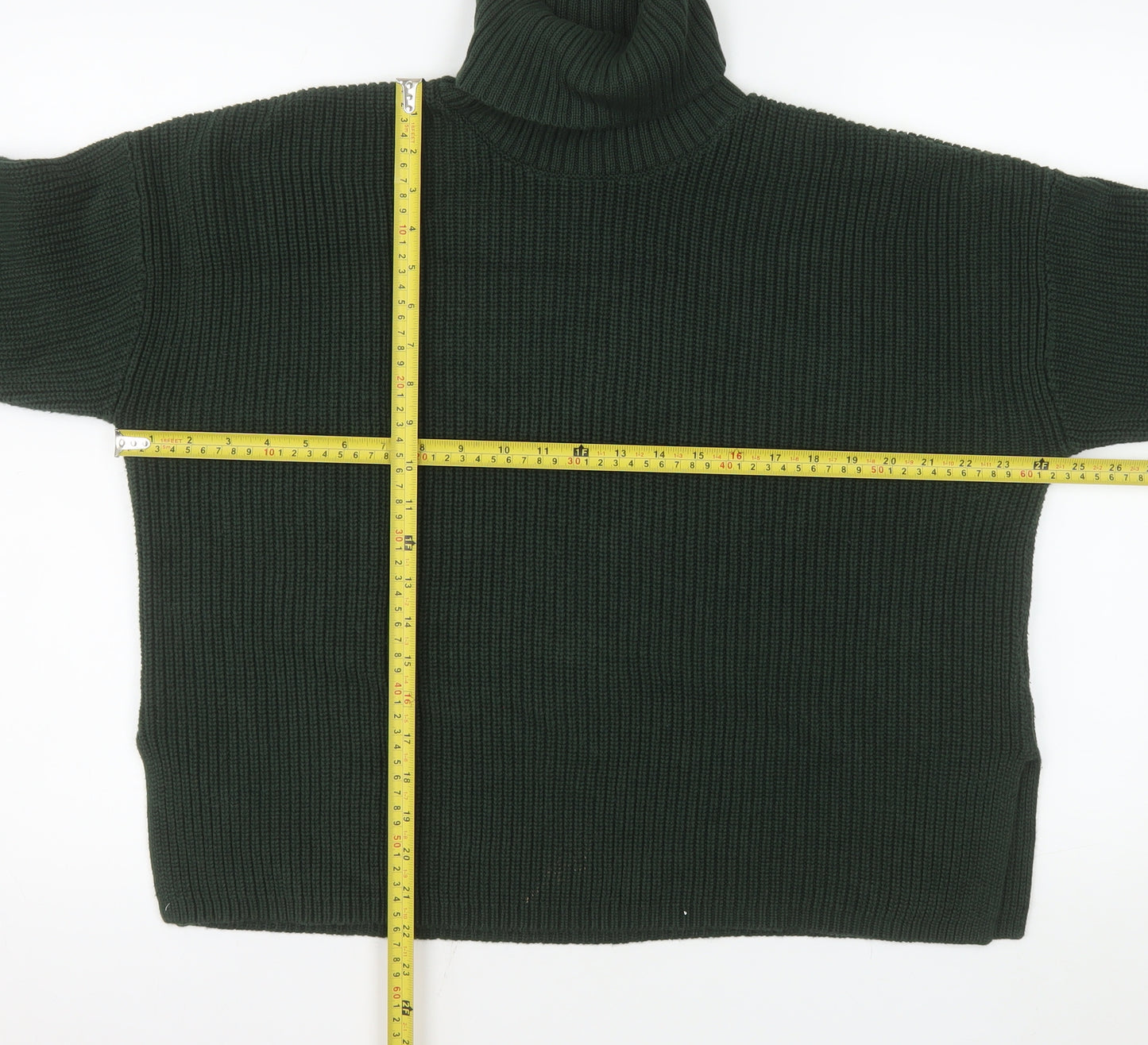 Monki Women’s Green Roll Neck Chunky Knit Relaxed Fit Jumper Size 12