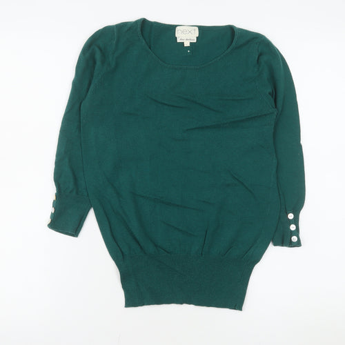 Next Women Green Knit Long Sleeve Button Detail Blouse Size 8