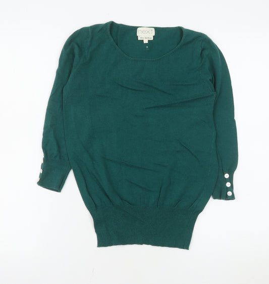 Next Women Green Knit Long Sleeve Button Detail Blouse Size 8