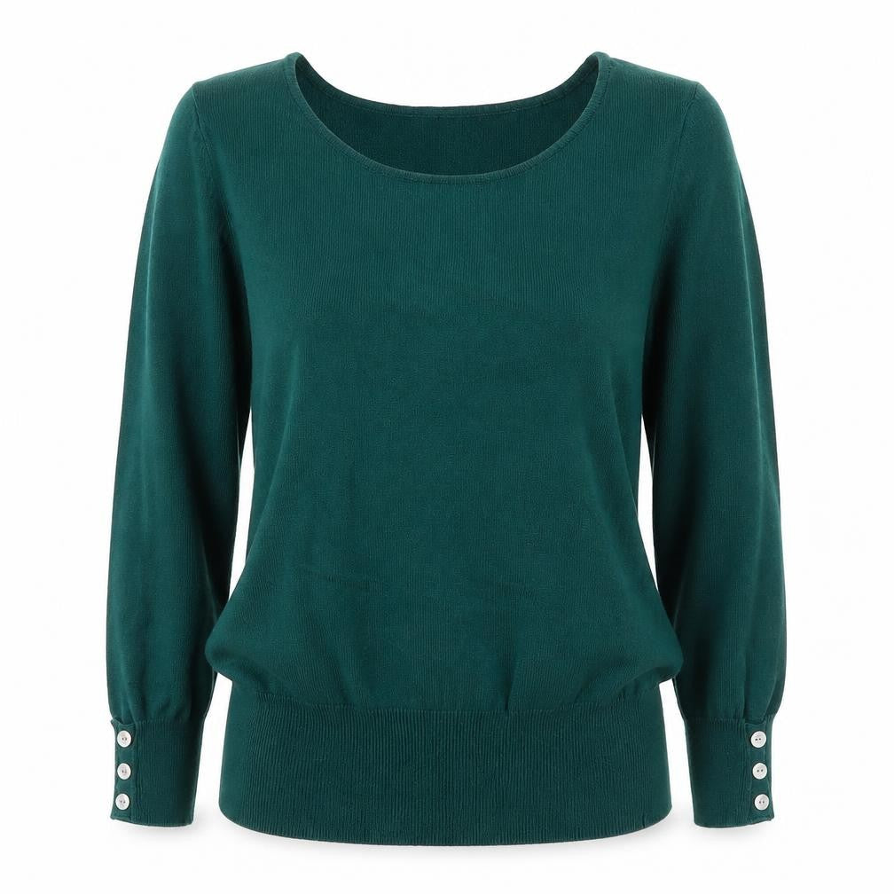 Next Women Green Knit Long Sleeve Button Detail Blouse Size 8