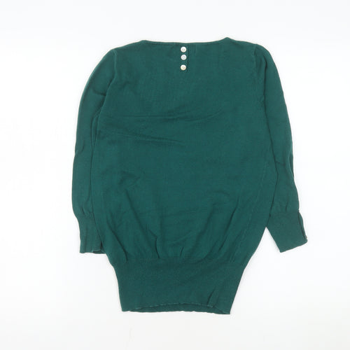 Next Women Green Knit Long Sleeve Button Detail Blouse Size 8