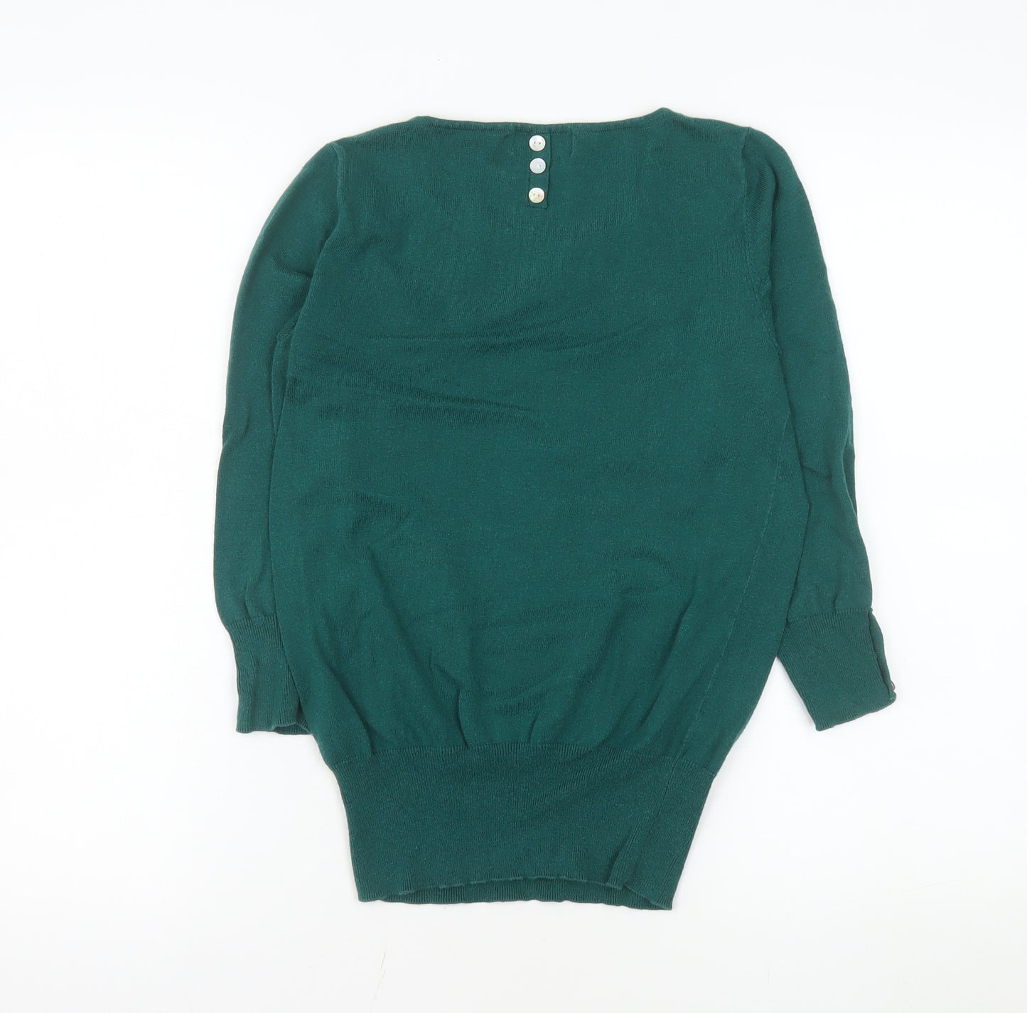 Next Women Green Knit Long Sleeve Button Detail Blouse Size 8