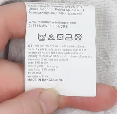 Mountain Warehouse Womens Grey Hoodie UK 12 Pullover Cotton Blend