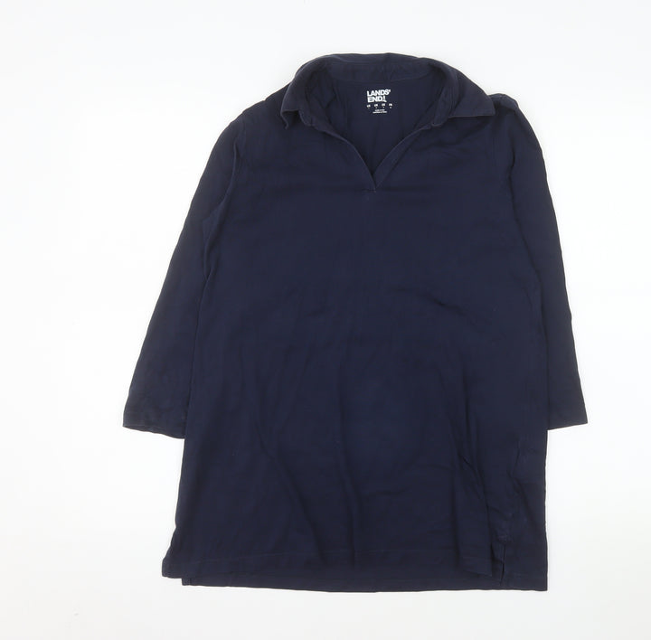 Lands' End Women's Blue Cotton Long Sleeve Tunic Blouse Size S