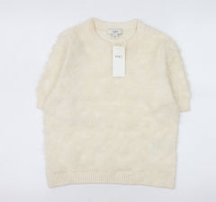 Marks and Spencer Women Ivory Lace Knit Short Sleeve Top M