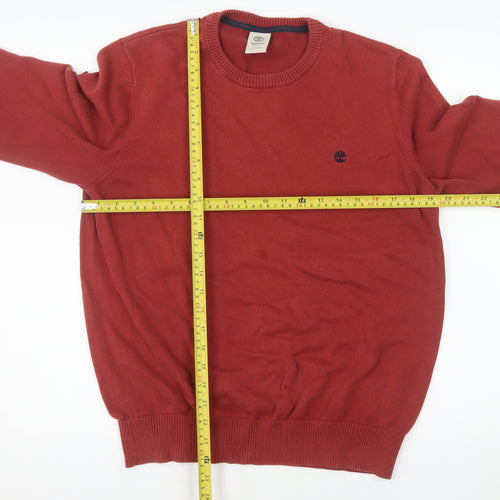 Timberland Men's Red Cotton Crew Neck Pullover Jumper M Regular Fit