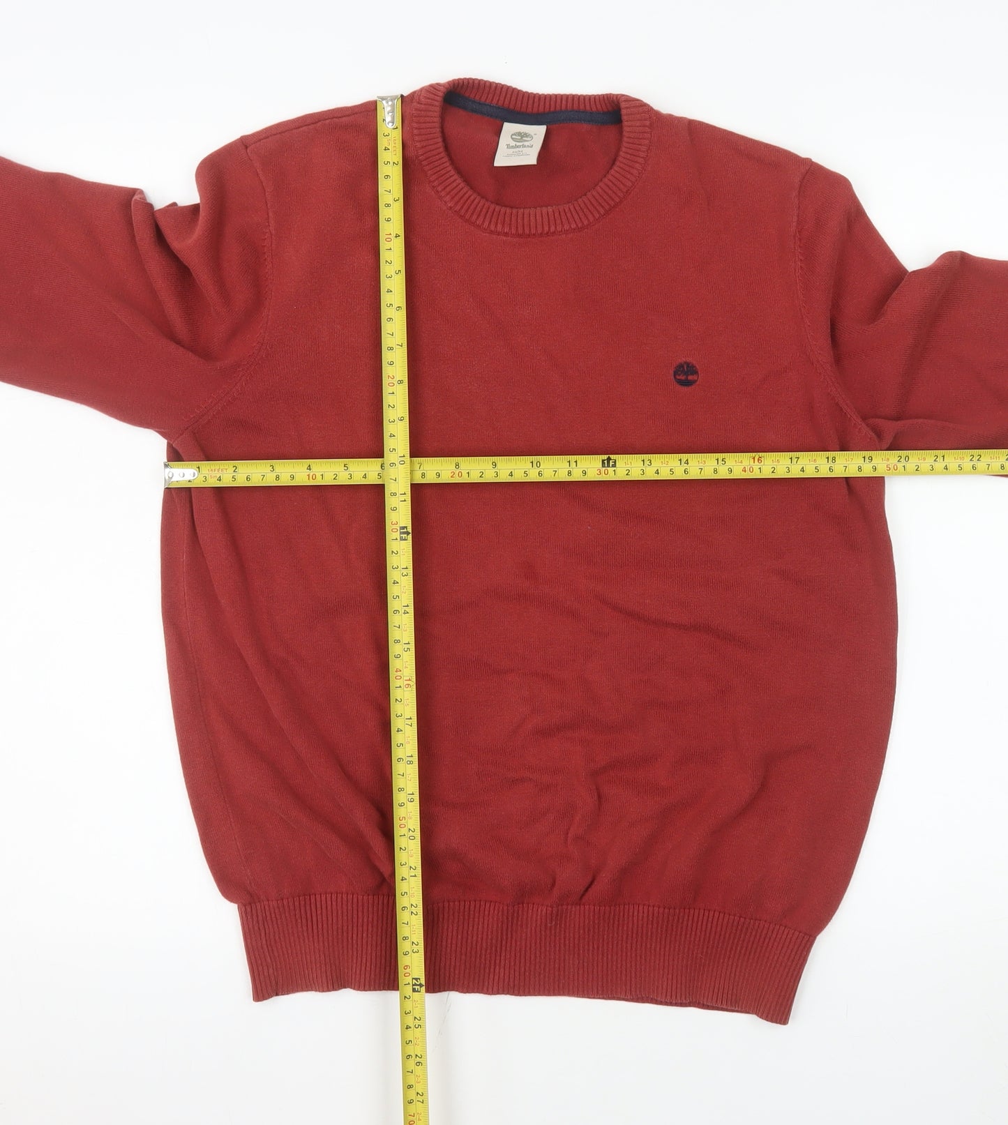 Timberland Men's Red Cotton Crew Neck Pullover Jumper M Regular Fit
