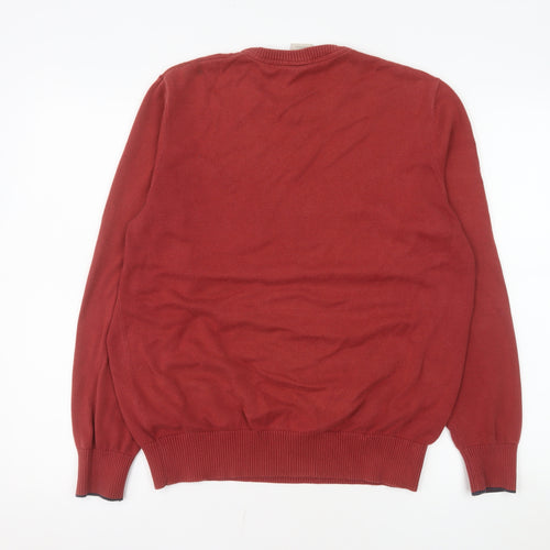Timberland Men's Red Cotton Crew Neck Pullover Jumper M Regular Fit