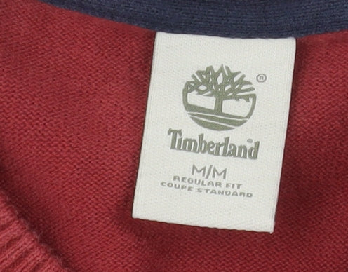 Timberland Men's Red Cotton Crew Neck Pullover Jumper M Regular Fit