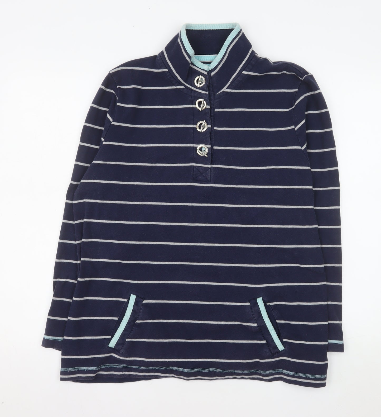 Dash Women Navy Stripe Henley Sweatshirt Size 22 Cotton Blend
