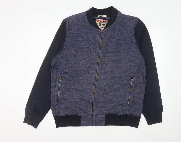 Tokyo Laundry Men's Blue Bomber Jacket L Cotton Blend Zip Casual