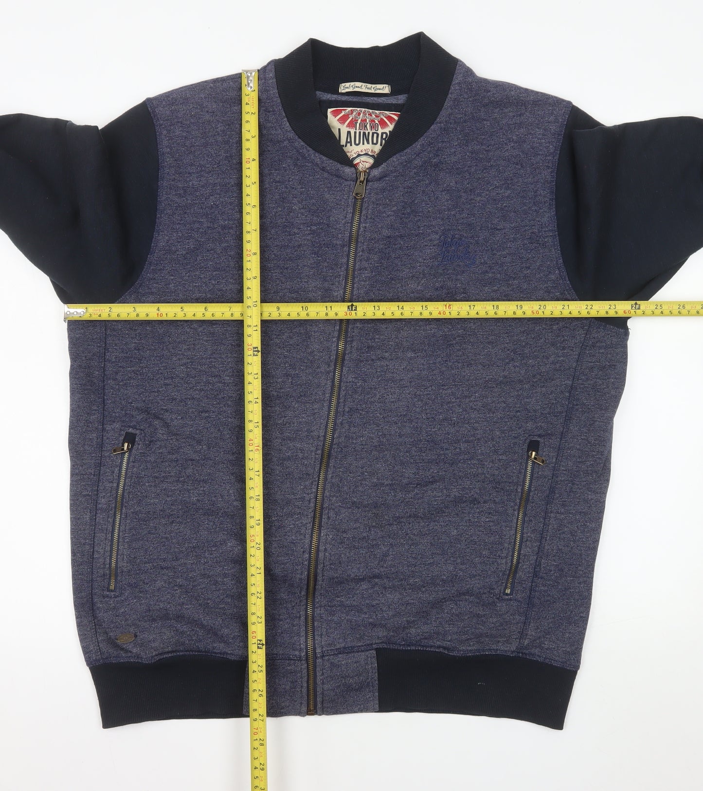 Tokyo Laundry Men's Blue Bomber Jacket L Cotton Blend Zip Casual
