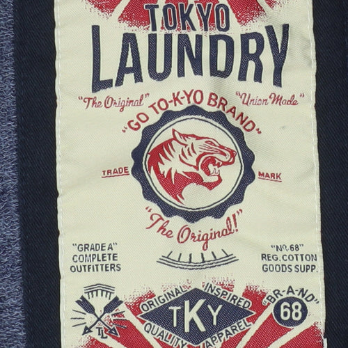 Tokyo Laundry Men's Blue Bomber Jacket L Cotton Blend Zip Casual