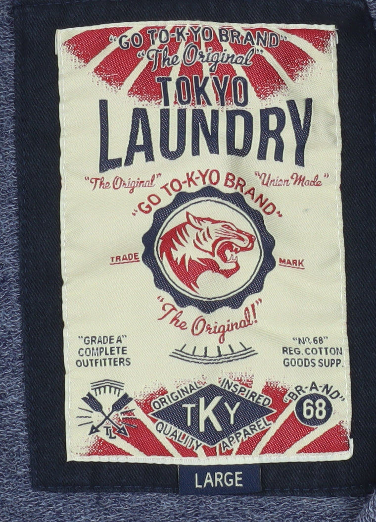 Tokyo Laundry Men's Blue Bomber Jacket L Cotton Blend Zip Casual