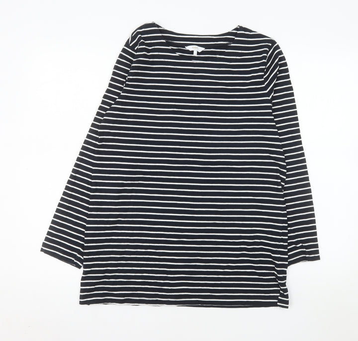 Cotton Traders Women Blue Striped Long Sleeve Boat Neck Cotton T-Shirt Size 14
