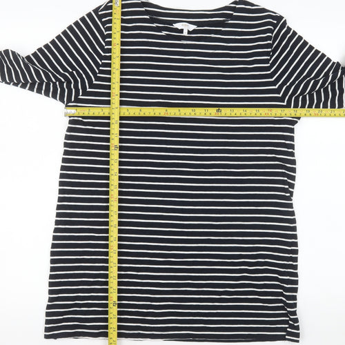 Cotton Traders Women Blue Striped Long Sleeve Boat Neck Cotton T-Shirt Size 14