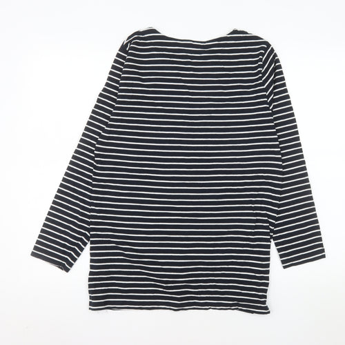 Cotton Traders Women Blue Striped Long Sleeve Boat Neck Cotton T-Shirt Size 14