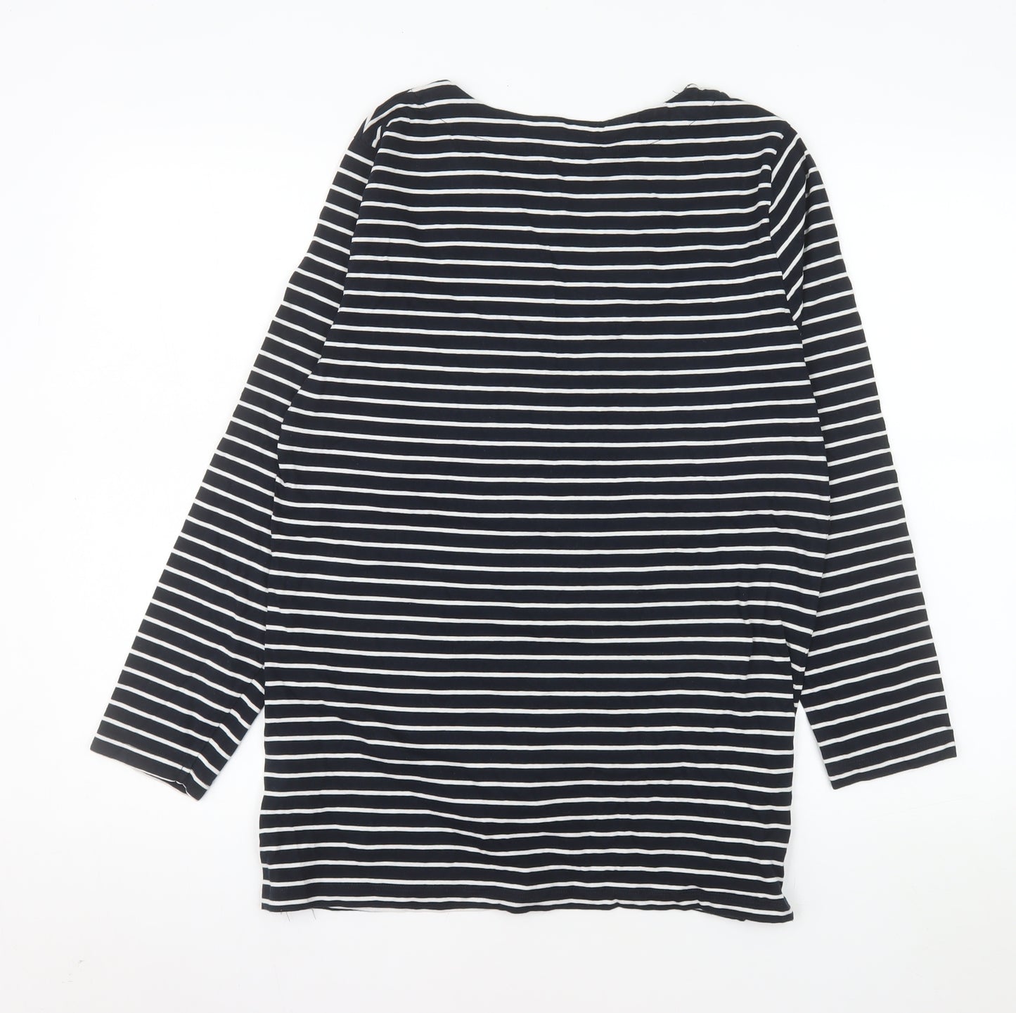 Cotton Traders Women Blue Striped Long Sleeve Boat Neck Cotton T-Shirt Size 14