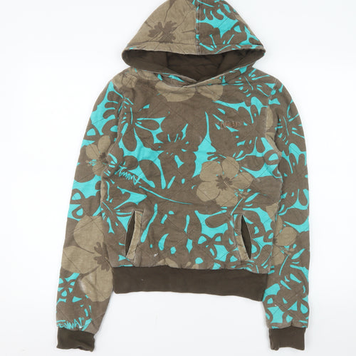 Animal Womens Brown Blue Floral Pullover Hoodie Size 10